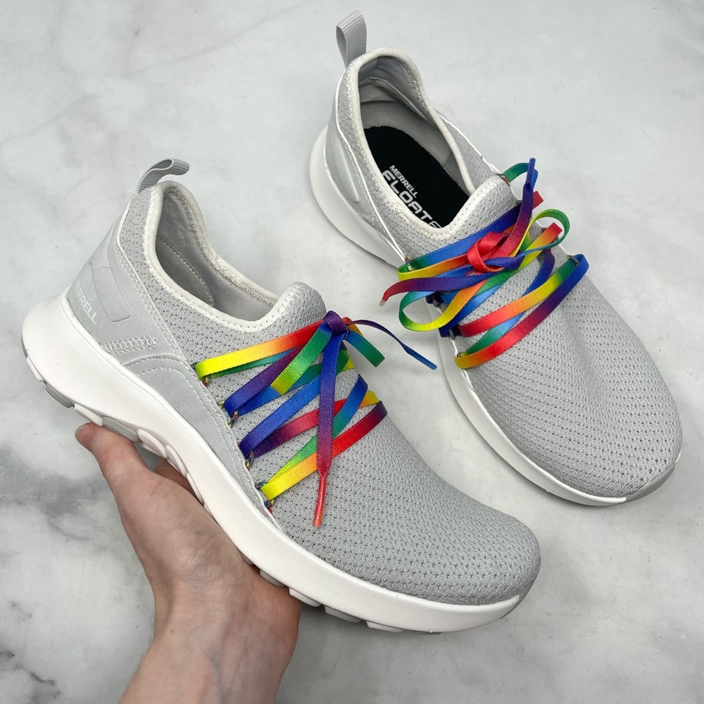 NEW Merrell Cloud Knit Running Sneaker Shoes Rainbow Laces Gray Athleisure 8.5